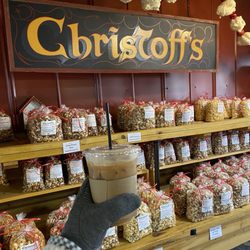 Christoff’s Caramel Corn & Coffee - Iced white mocha with almond milk