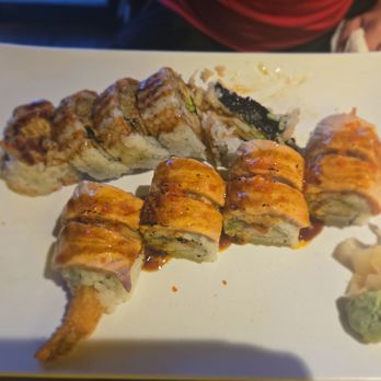 Thai N Sushi - Shrimp Tempura Roll (Top) Playboy Roll (Btm) - Sushi Bars Near Me - Quinlan, Texas Thai N Sushi - Shrimp Tempura Roll (Top) Playboy Roll (Btm) - Sushi Bars Near Me - Quinlan, Texas