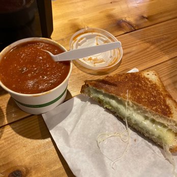 The Soup Peddler - Basil pesto provolone grilled cheese and tomato basil soup - Sandwiches Near Me - Austin, Texas The Soup Peddler - Basil pesto provolone grilled cheese and tomato basil soup - Sandwiches Near Me - Austin, Texas