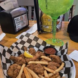 Fried shrimp es and fries and the 45oz fun bowl drink Fried shrimp es and fries and the 45oz fun bowl drink