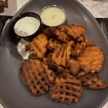 BlackSheep Wine Bar & Merchant - Sweet Potato Waffle Fries with sides of ranch and cheese sauce - Wine Bars Near Me - Chandler, Arizona BlackSheep Wine Bar & Merchant - Sweet Potato Waffle Fries with sides of ranch and cheese sauce - Wine Bars Near Me - Chandler, Arizona