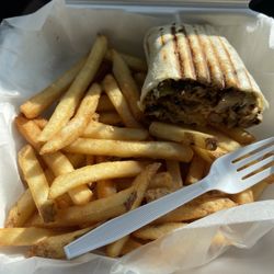 Chicken Shawarma Sandwich and fries
