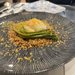 Balthazar - 65 deg egg, baby asparagus nest bottarga and aromatic bread