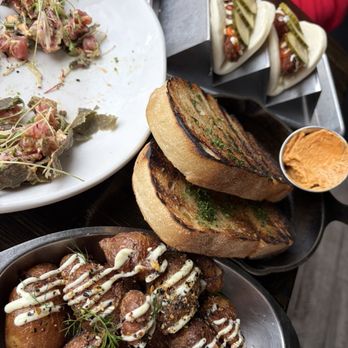 Tongue In Cheek - Grilled sourdough, Fried smashed potatoes and Yellowfin tuna tostada - New American Near Me - Saint Paul, Minnesota