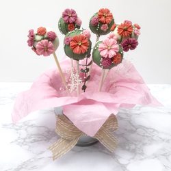 The Cake Pop Factory - Cactus flower cake pop bouquet in a metal bin