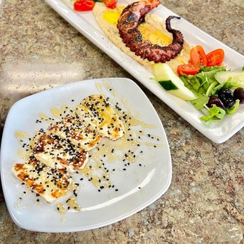 Meraki  - Char-Grilled Aegean Style Octopus & Grilled Halloumi Cheese with Sesame and Honey - Greek Near Me - Anchorage, Alaska
