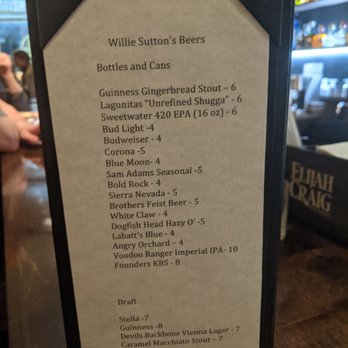 Willie Sutton’s - Menu - Pubs Near Me - Winchester, Virginia