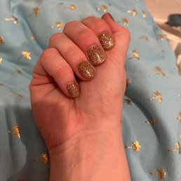 Gold glitter dip polish nails