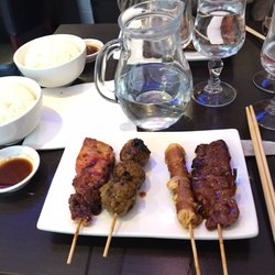 Ichiban Sushi - Yakitori from the set menu. One chicken, one beef, one chicken meatballs, and one beef wrapped cheese.