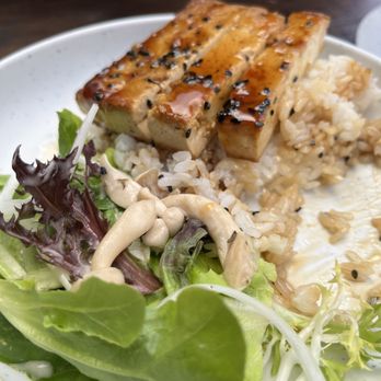 Yabai Nikkei - Teriyaki Tofu (I already ate a few tofu slices before photo). The tofu is locally sourced! - Japanese Near Me - Eugene, Oregon