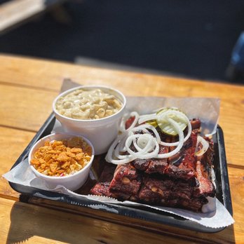 Firehole Bar-B-Que - Full rack of ribs, mac & cheese, corn salad - Barbeque Near Me - West Yellowstone, Montana
