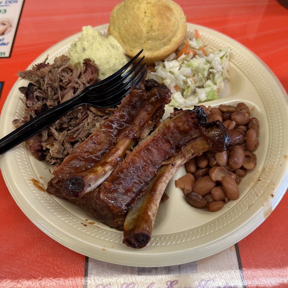 Wesley's Bean Pot & BBQ - Two meat plate with Brisket & ribs. - Barbeque Near Me - Amarillo, Texas Wesley's Bean Pot & BBQ - Two meat plate with Brisket & ribs. - Barbeque Near Me - Amarillo, Texas