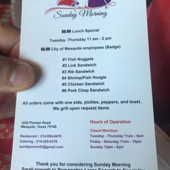 Sunday Morning LLC - Sunday lunch menu - Seafood Near Me - Mesquite, Texas Sunday Morning LLC - Sunday lunch menu - Seafood Near Me - Mesquite, Texas