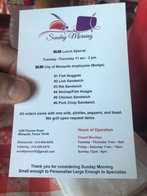 Menu photo 6 Sunday Morning LLC Mesquite, TX Menu photo 6 Sunday Morning LLC Mesquite, TX