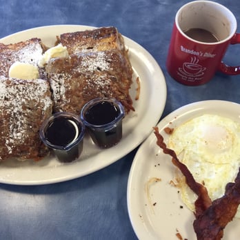 Brandon's Diner - Full order of Cinnamon Roll French Toast with Eggs and Bacon. - Breakfast & Brunch Near Me - Riverside, California