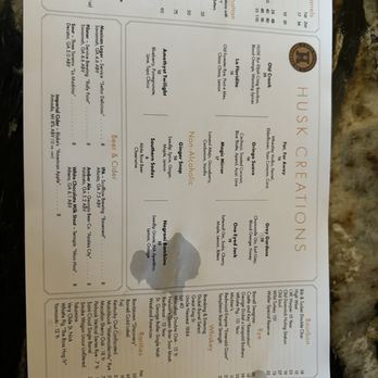 Husk Savannah - Drink menu. Sadly with a water stain. - Southern Near Me - Savannah, Georgia Husk Savannah - Drink menu. Sadly with a water stain. - Southern Near Me - Savannah, Georgia
