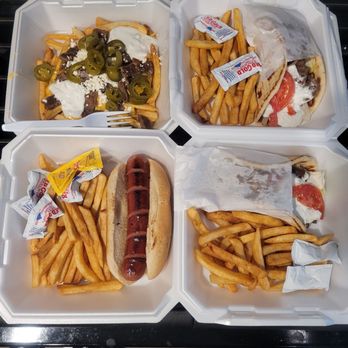 MalDonado's Grill - 2 gyros, loaded gyro fries, and a hot dog. - Food Trucks Near Me - San Antonio, Texas