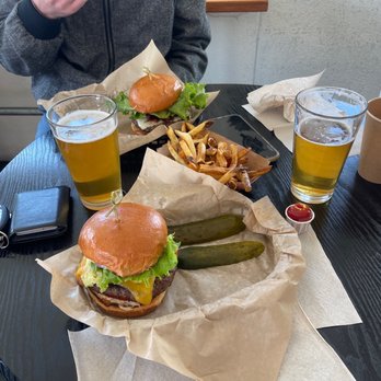 Local Heroes - Dam Burger and CA Burger with large fries and beers - Burgers Near Me - Auburn, California