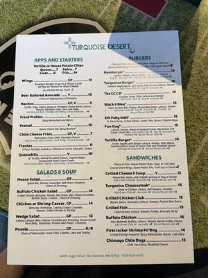 Menu photo 7 Turquoise Desert Rio Rancho, NM