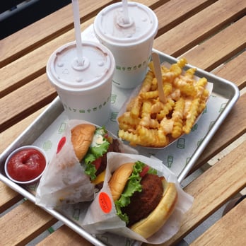 Shake Shack Buckhead - 'Schroom Burger, Stack Burger, Cheese Fries and 2 Chocolate Shakes. - Burgers Near Me - Atlanta, Georgia Shake Shack Buckhead - 'Schroom Burger, Stack Burger, Cheese Fries and 2 Chocolate Shakes. - Burgers Near Me - Atlanta, Georgia