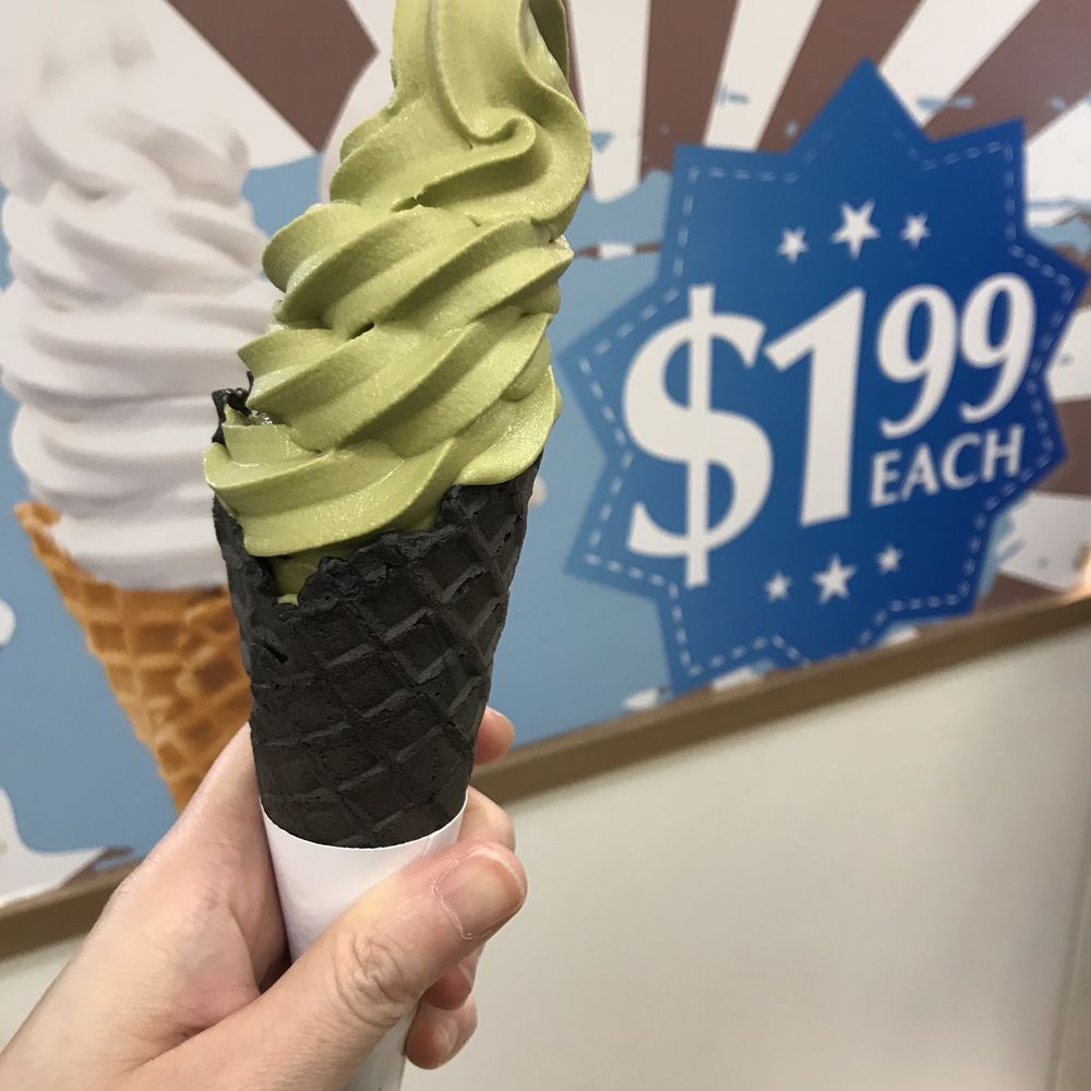 Matcha soft serve waffle cone