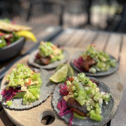 Guilt & Company - salmon fish tacos w/ house made tortillas and guacamole. To die for!