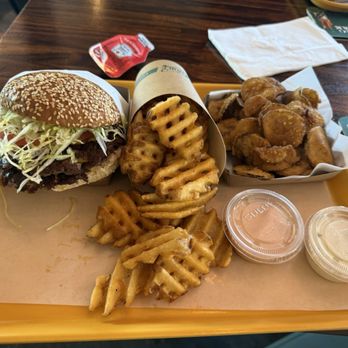 Mighty Fine - Deluxe Boi double burger, fries, fried pickles - 10/10 highly recommend - Burgers Near Me - Tampa, Florida Mighty Fine - Deluxe Boi double burger, fries, fried pickles - 10/10 highly recommend - Burgers Near Me - Tampa, Florida