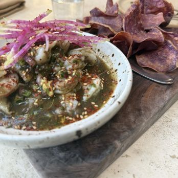 Manuela - Laughing Bird Shrimp Aguachile, Cucumber, Avocado, Radish, Serrano-Lime, Benne Seeds - New American Near Me - Los Angeles, California Manuela - Laughing Bird Shrimp Aguachile, Cucumber, Avocado, Radish, Serrano-Lime, Benne Seeds - New American Near Me - Los Angeles, California