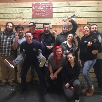 Stumpy's Hatchet House - Green Brook - Our group having a blast! - Axe Throwing Near Me - Green Brook, New Jersey