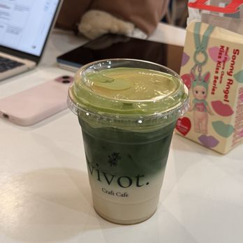 Vivot Craft Cafe - Iced matcha latte with matcha foam - Bubble Tea Near Me - Fullerton, California