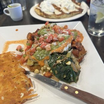 Baja Cafe on Campbell - Alcatraz Benedict and a small Pineapple Express pancake - Breakfast & Brunch Near Me - Tucson, Arizona Baja Cafe on Campbell - Alcatraz Benedict and a small Pineapple Express pancake - Breakfast & Brunch Near Me - Tucson, Arizona