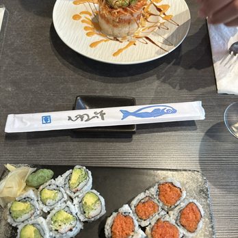 Blue Koi Japanese Bistro - Ahi tuna tower and spicy tuna rolls. - Sushi Bars Near Me - Heath, Texas Blue Koi Japanese Bistro - Ahi tuna tower and spicy tuna rolls. - Sushi Bars Near Me - Heath, Texas