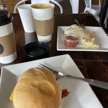 Little Bluestem - Breakfast bacon and egg sandwich on homemade bun and breakfast burrito. With lattes. - Coffee & Tea Near Me - Grant, Nebraska