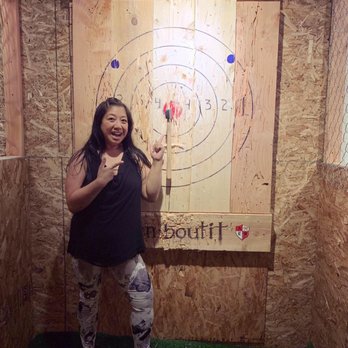 Axem Axe Throwing - bullseye on the 2nd throw - Axe Throwing Near Me - West Covina, California