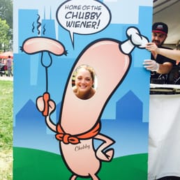 Gotta pose with a chubby wiener at a hot dog fest!