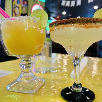 Tequila Mexican Grill & Bar - Pineapple margarita on left and house margarita with Tajin on the rim on right - Mexican Near Me - Lancaster, Pennsylvania