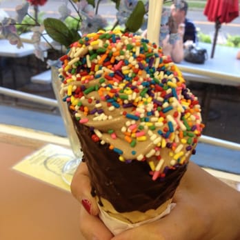 Great Escape #160 - Vanilla / Chocolate twist with sprinkles in a chocolate dipped waffle cone. - Ice Cream & Frozen Yogurt Near Me - Watkins Glen, New York Great Escape #160 - Vanilla / Chocolate twist with sprinkles in a chocolate dipped waffle cone. - Ice Cream & Frozen Yogurt Near Me - Watkins Glen, New York