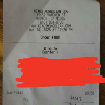 King's Mongolian Bar-B-Q - AYCE option lunch price as of 4/14/26 - Mongolian Near Me - Reseda, California