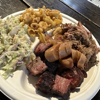 Rolling Smoke BBQ - 3 Meat Plate ( Cole Slaw - 1/2 Pint, Smoked Mac N Cheese - 1/2 Pint, Burnt Ends, Pulled Pork, Honey Bourbon Sausage) - Barbeque Near Me - Aurora, Colorado Rolling Smoke BBQ - 3 Meat Plate ( Cole Slaw - 1/2 Pint, Smoked Mac N Cheese - 1/2 Pint, Burnt Ends, Pulled Pork, Honey Bourbon Sausage) - Barbeque Near Me - Aurora, Colorado