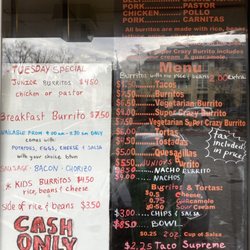 Crazy Taco - Menu as of 2/5/23 (Closed on Sundays)