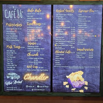 Cafe 86 - Menu board - Desserts Near Me - Chandler, Arizona