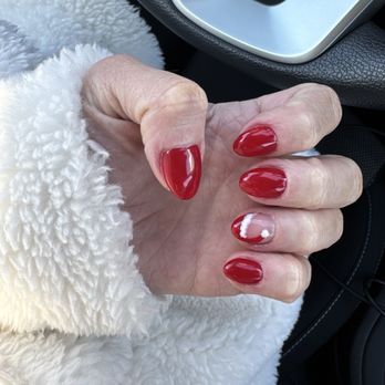 Pink&Y Nail Spa - Red UV gel tips with Santa french ring finger - Nail Salons Near Me - Mineola, New York Pink&Y Nail Spa - Red UV gel tips with Santa french ring finger - Nail Salons Near Me - Mineola, New York