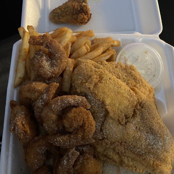Hook Fish And Chicken - Catfish and shrimp and a chicken wing in the back - Seafood Near Me - Houston, Texas
