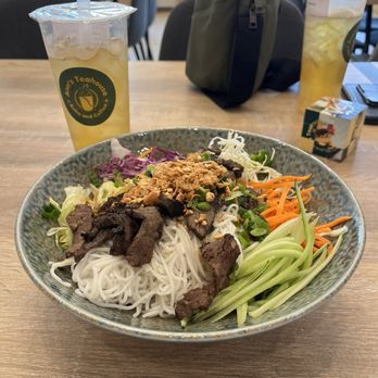 Ann’s Teahouse - Lemongrass Beef Vermicelli Bowl ($14.95) Honey Green Tea ($5.50) - Vietnamese Near Me - Houston, Texas Ann’s Teahouse - Lemongrass Beef Vermicelli Bowl ($14.95) Honey Green Tea ($5.50) - Vietnamese Near Me - Houston, Texas
