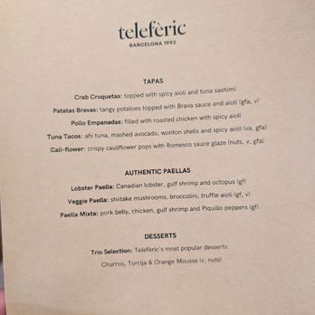 Telefèric Barcelona - Menu - Spanish Near Me - Los Gatos, California
