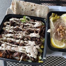 Beef Shawerma Bowl & hummus with pita bread