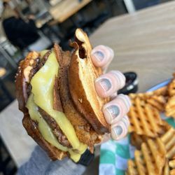 Grandma's Patty Melt, with onions and bacon added. Another banger from Twisted Plants.