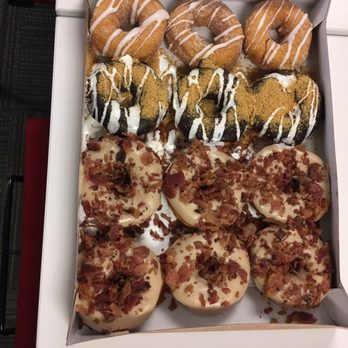 Duck Donuts - Cinnamon sugar with a vanilla drizzle, S'mores, and maple bacon. These were a hit with my coworkers. - Coffee & Tea Near Me - Dublin, Ohio