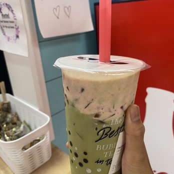 Bobalicious - Cosmo and Wanda - matcha with strawberry foam and heart shaped jelly - Bubble Tea Near Me - Merritt Island, Florida