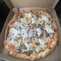 Grado's Pizza - 17inch pie with sausage, ricotta, garlic, and spinach.
